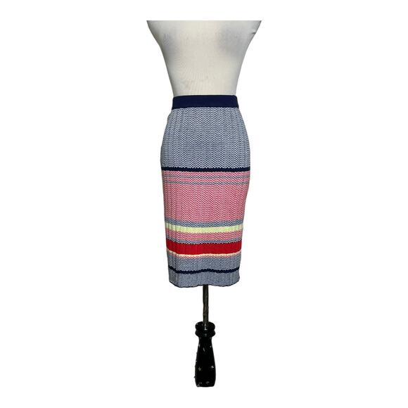 Lucy Paris blue red striped knit pull on tube skirt size Small - Picture 9 of 12